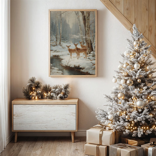 December Deer By Frozen Stream