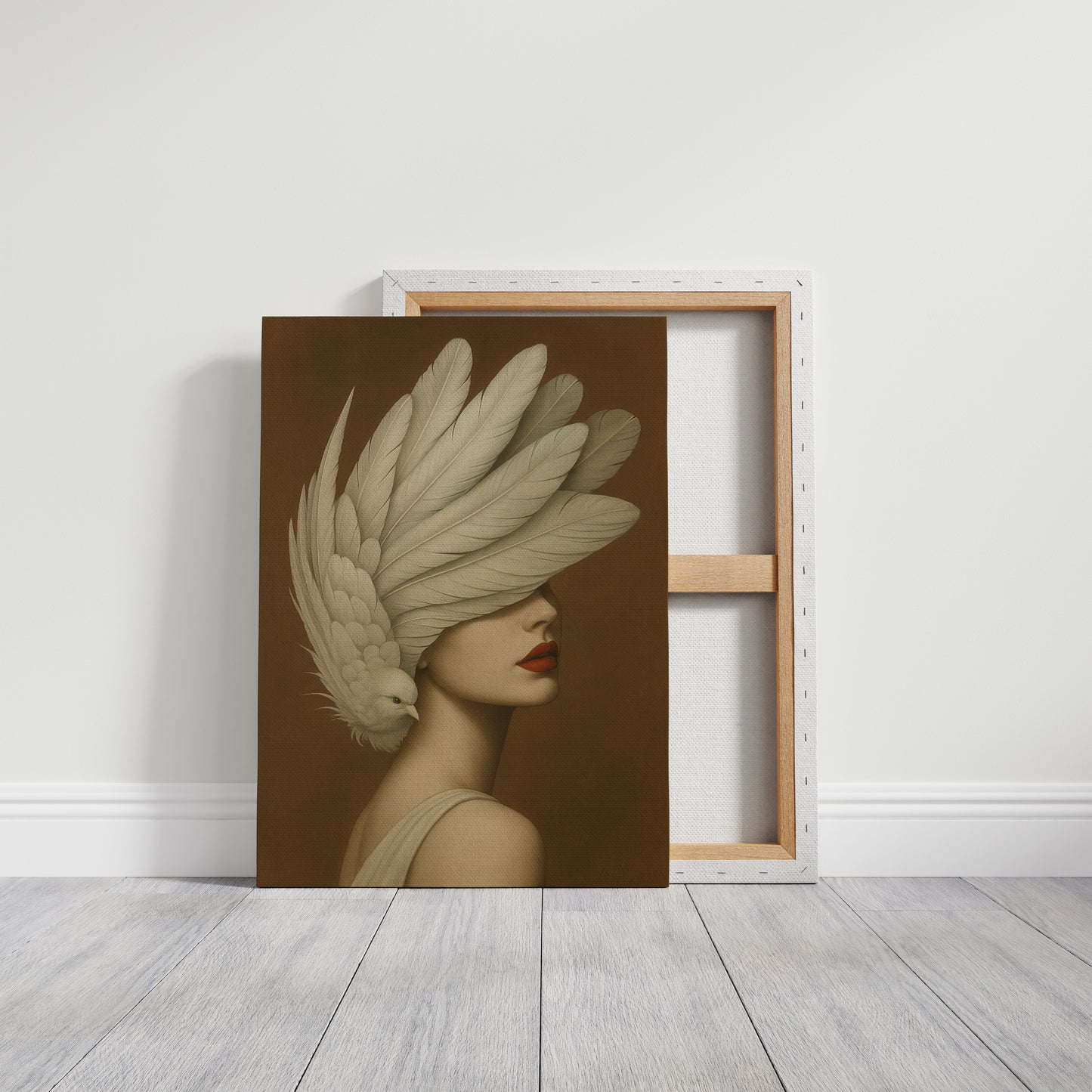 Winged Elegance in Ivory and Crimson