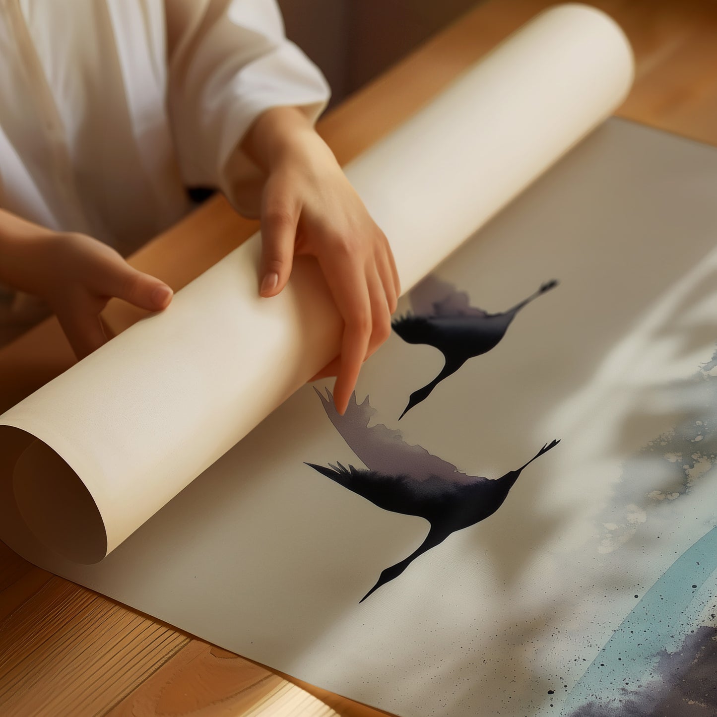 Three Cranes Cross Misty Waters