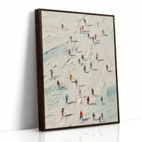Colorful Specks Traverse Snowy Terrain
