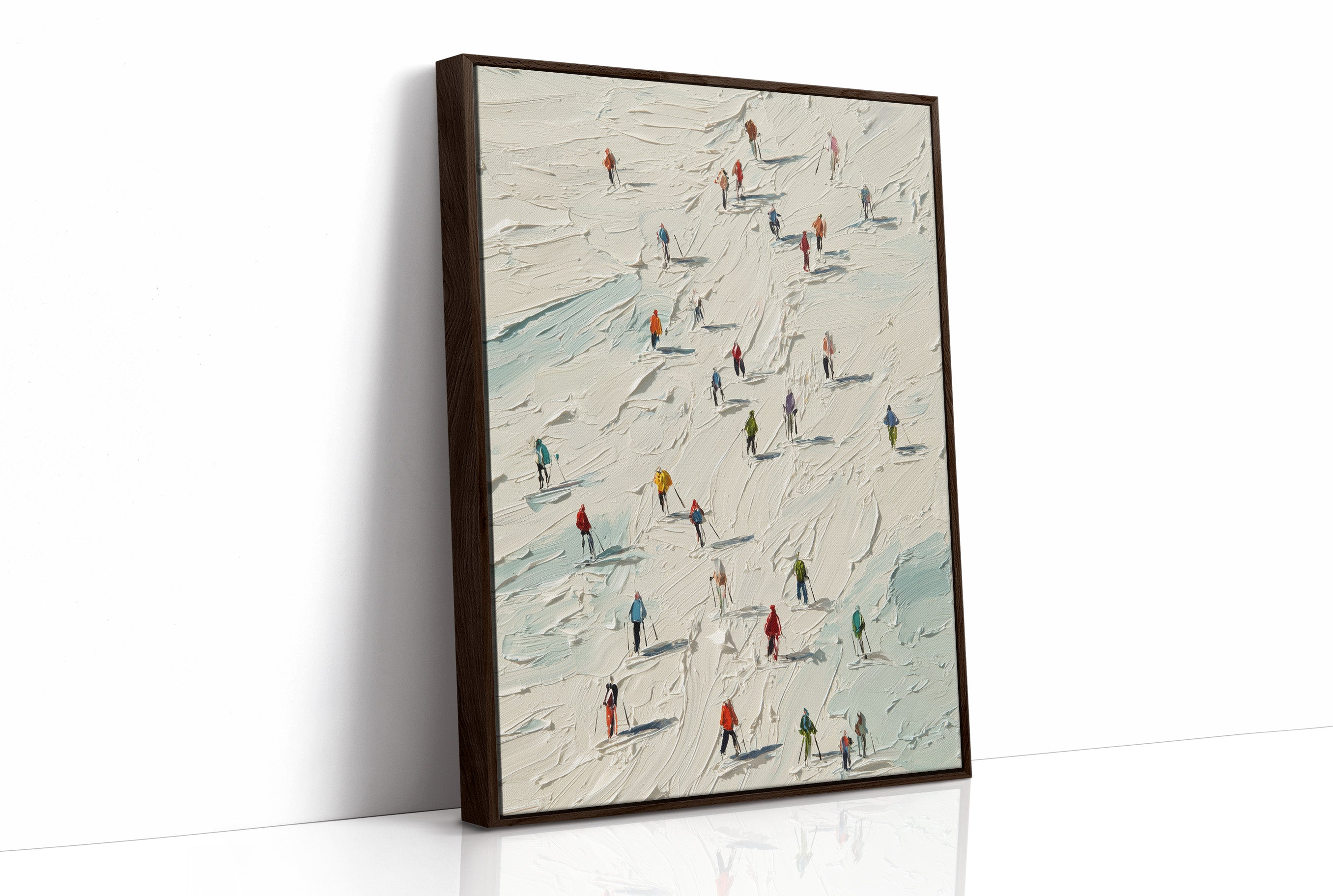 Colorful Specks Traverse Snowy Terrain