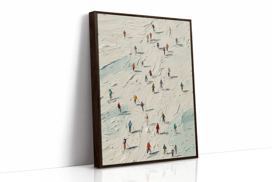 Colorful Specks Traverse Snowy Terrain