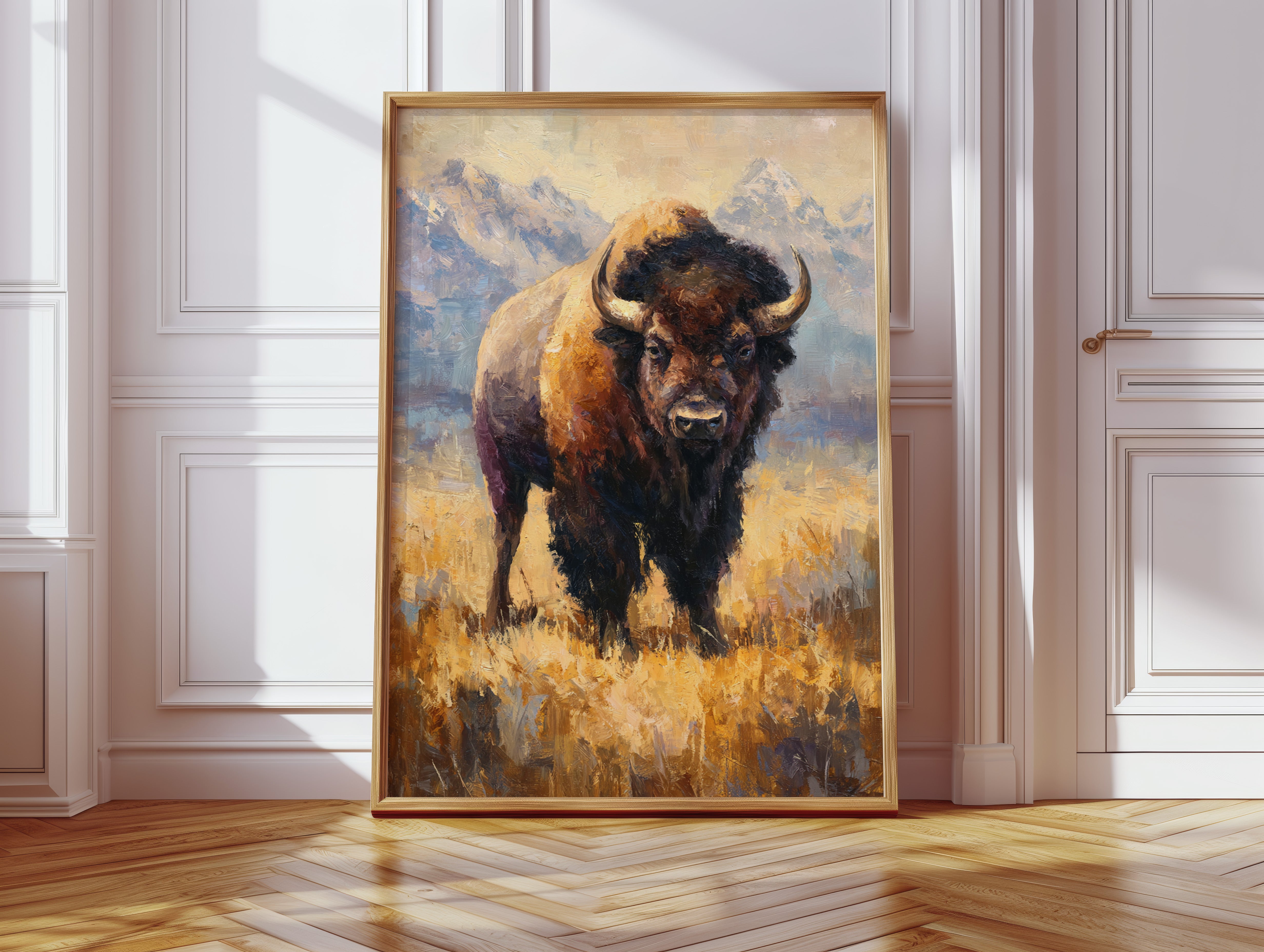 Majestic Bison in Golden Grasslands