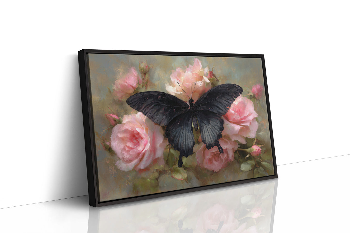 Dark Wings Among Blush Roses