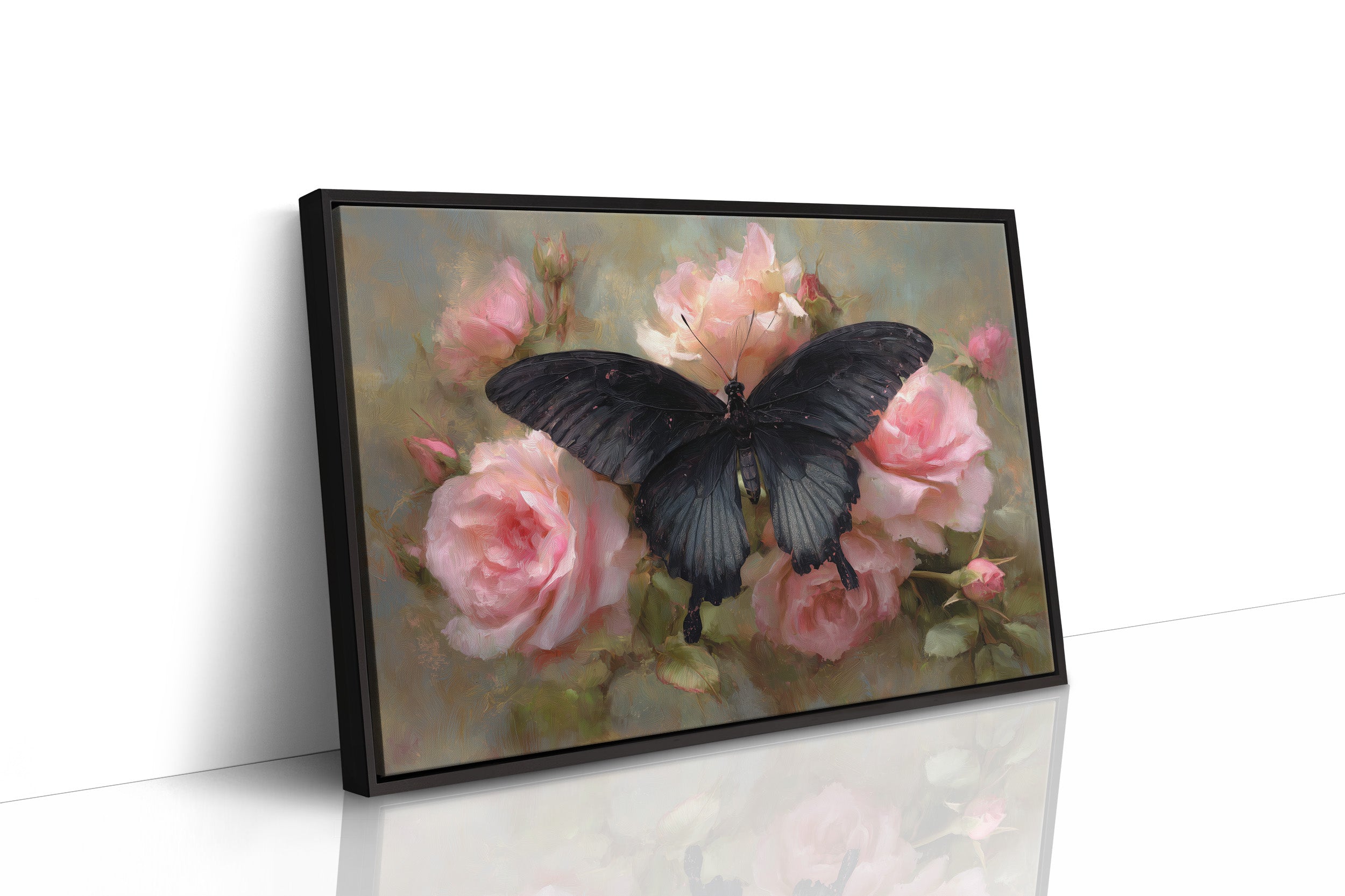 Dark Wings Among Blush Roses