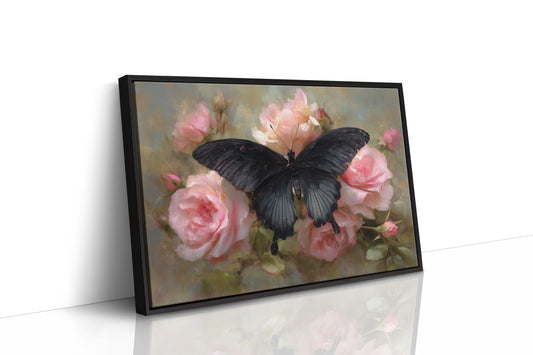 Dark Wings Among Blush Roses