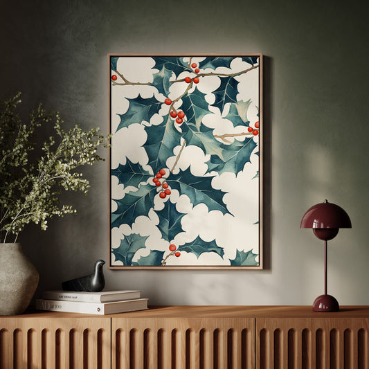 Festive Holly Berry Print - Botanical Holiday Decor - Gallery Canvas image 3