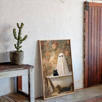 Ghostly Cat In Bathtub Canvas - Whimsical Vintage Art - Gallery Canvas image 9