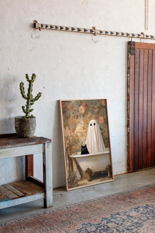 Ghostly Cat In Bathtub Canvas - Whimsical Vintage Art - Gallery Canvas image 9