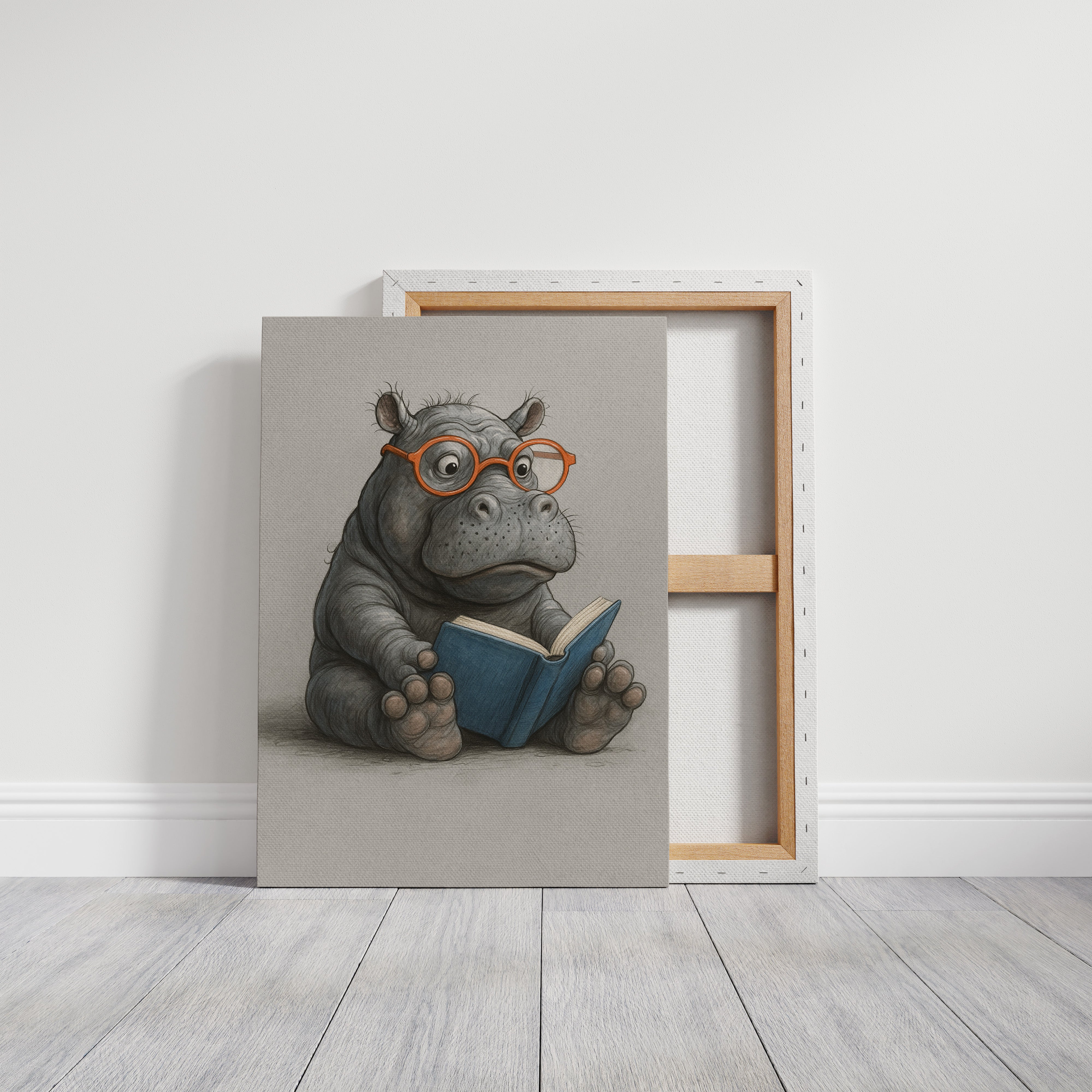 Baby Hippo Reading with Glasses