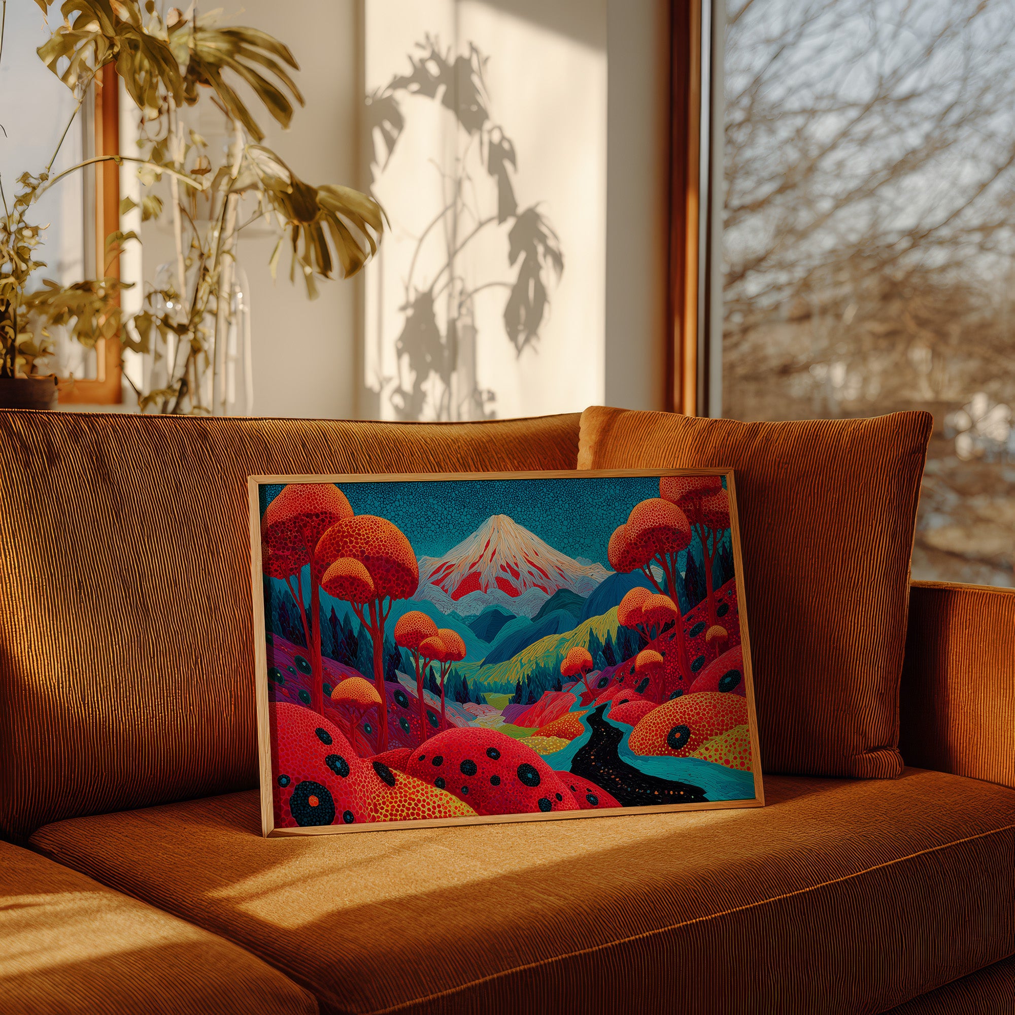 Sacred Peak Through Crimson Forest