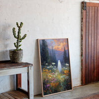 Ghostly Meadow Landscape Canvas - Whimsical Nature Art - Gallery Canvas image 9
