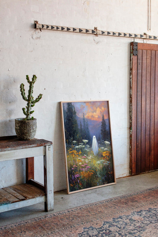 Ghostly Meadow Landscape Canvas - Whimsical Nature Art - Gallery Canvas image 9