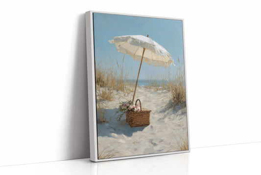 Solitary Parasol Awaits Seaside Return