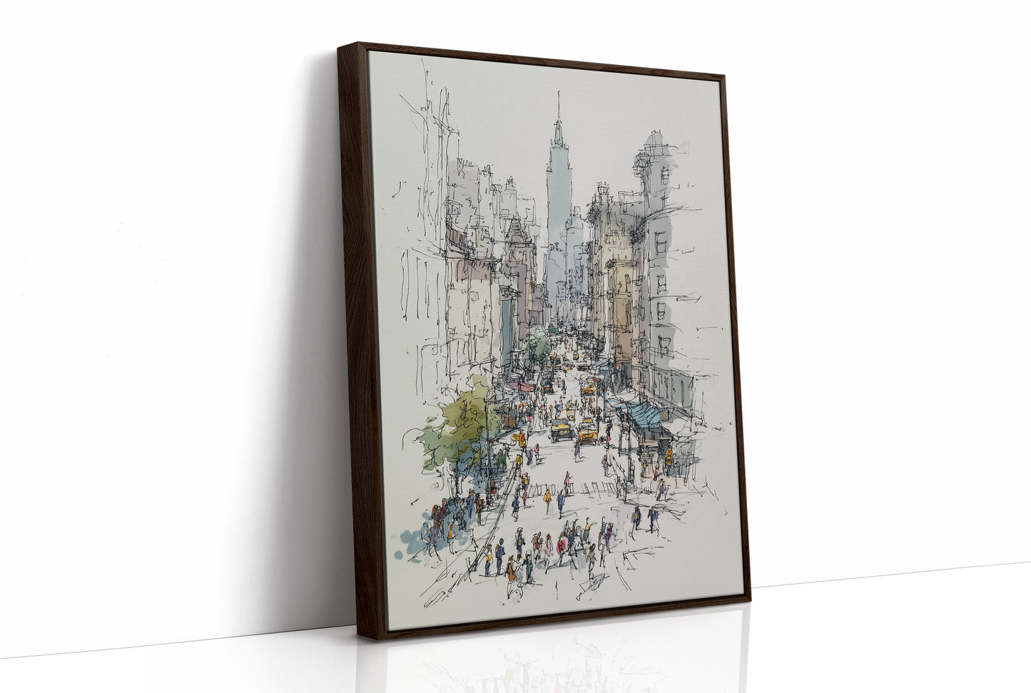 Metropolitan Pulse: Ink and Watercolor Cityscape