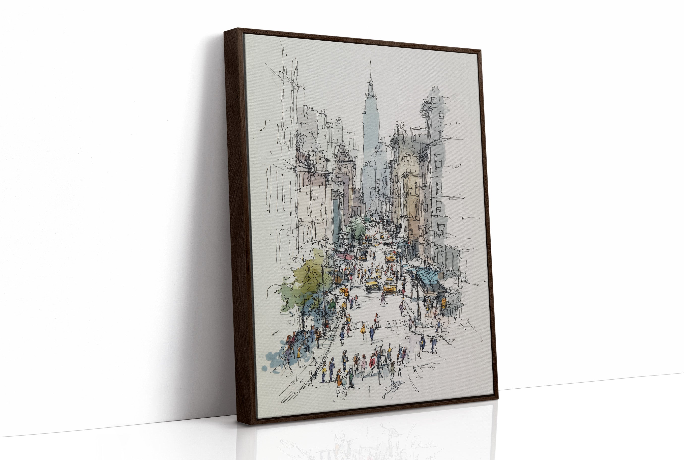 Metropolitan Pulse: Ink and Watercolor Cityscape