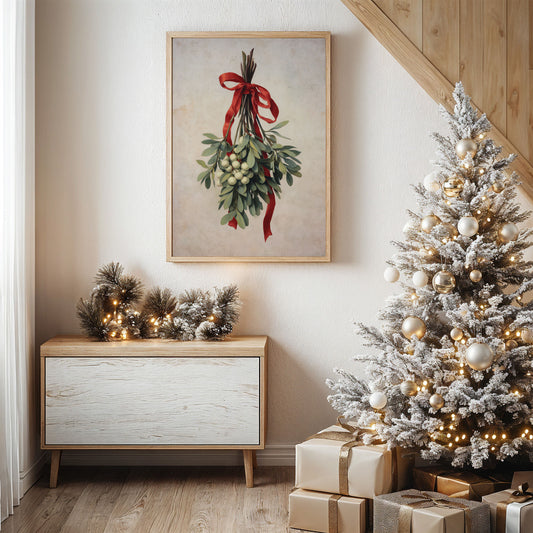 Mistletoe Bound In Crimson Ribbon