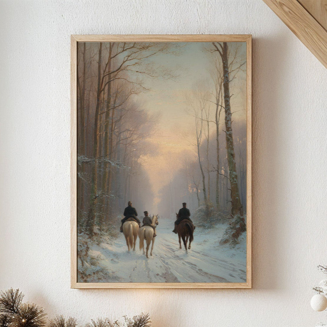 Winter Riders Through Misty Forest