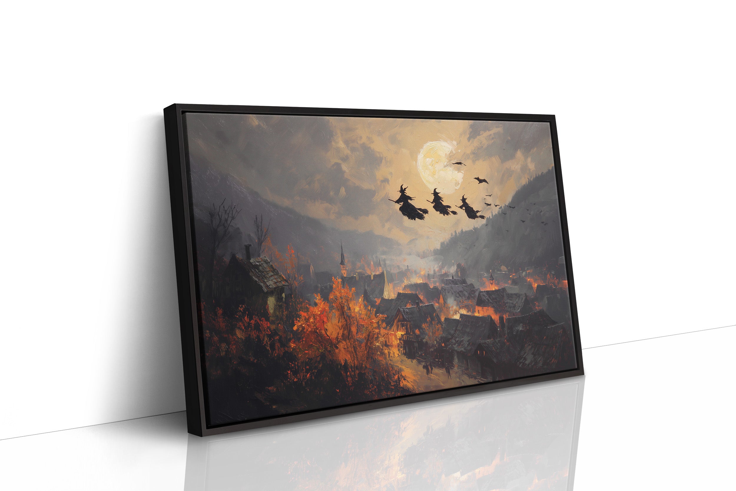 Witches Soar Over Burning Village