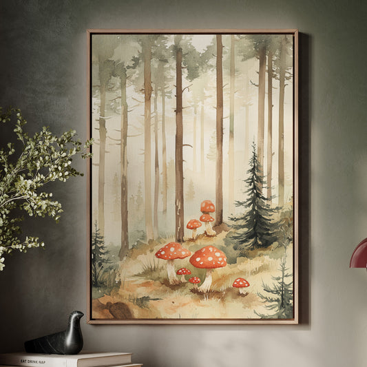 Enchanted Forest Mushroom Print - Whimsical Nature Art - Gallery Canvas image 1