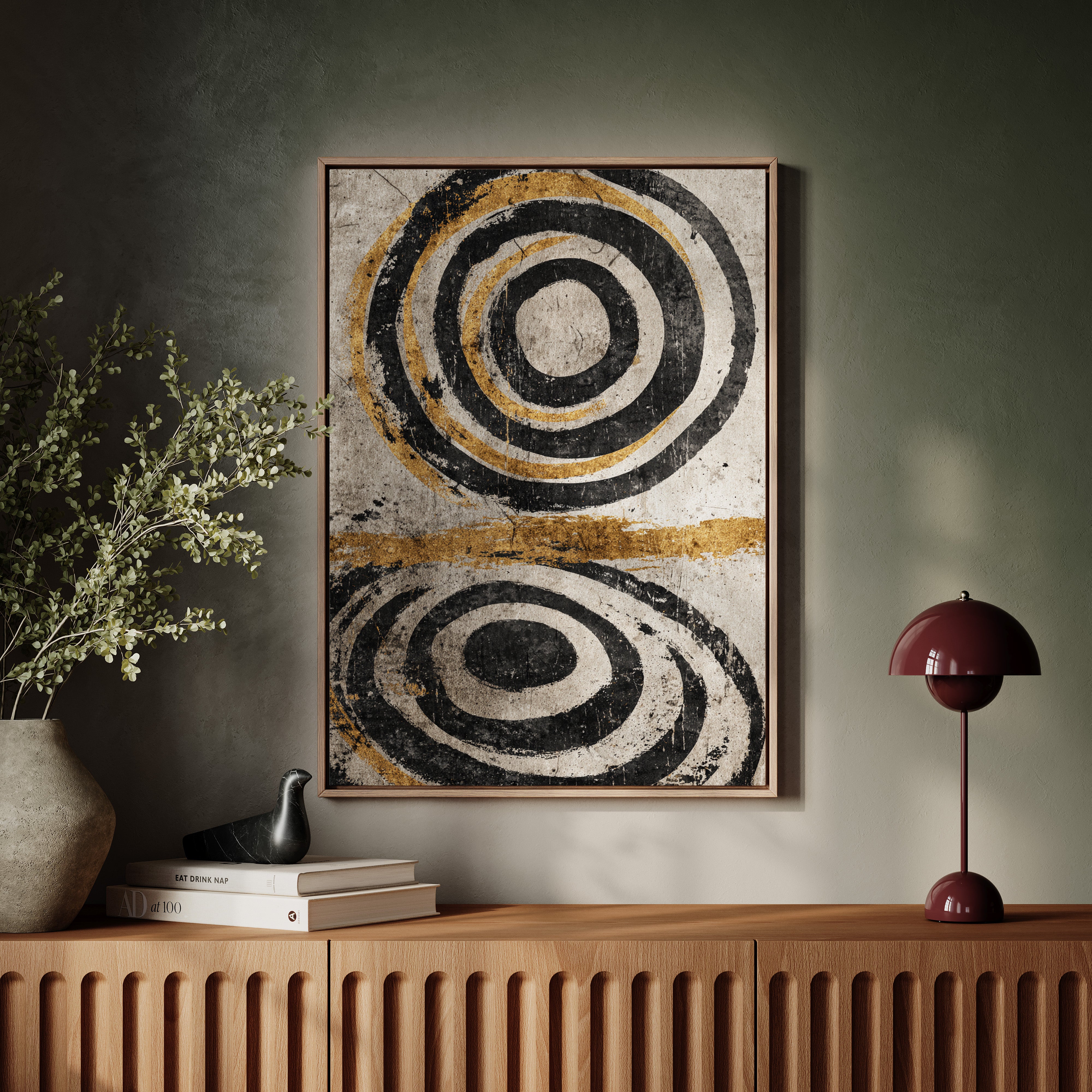 Golden Circles on Weathered Canvas