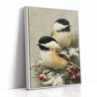 Two Chickadees in Snow
