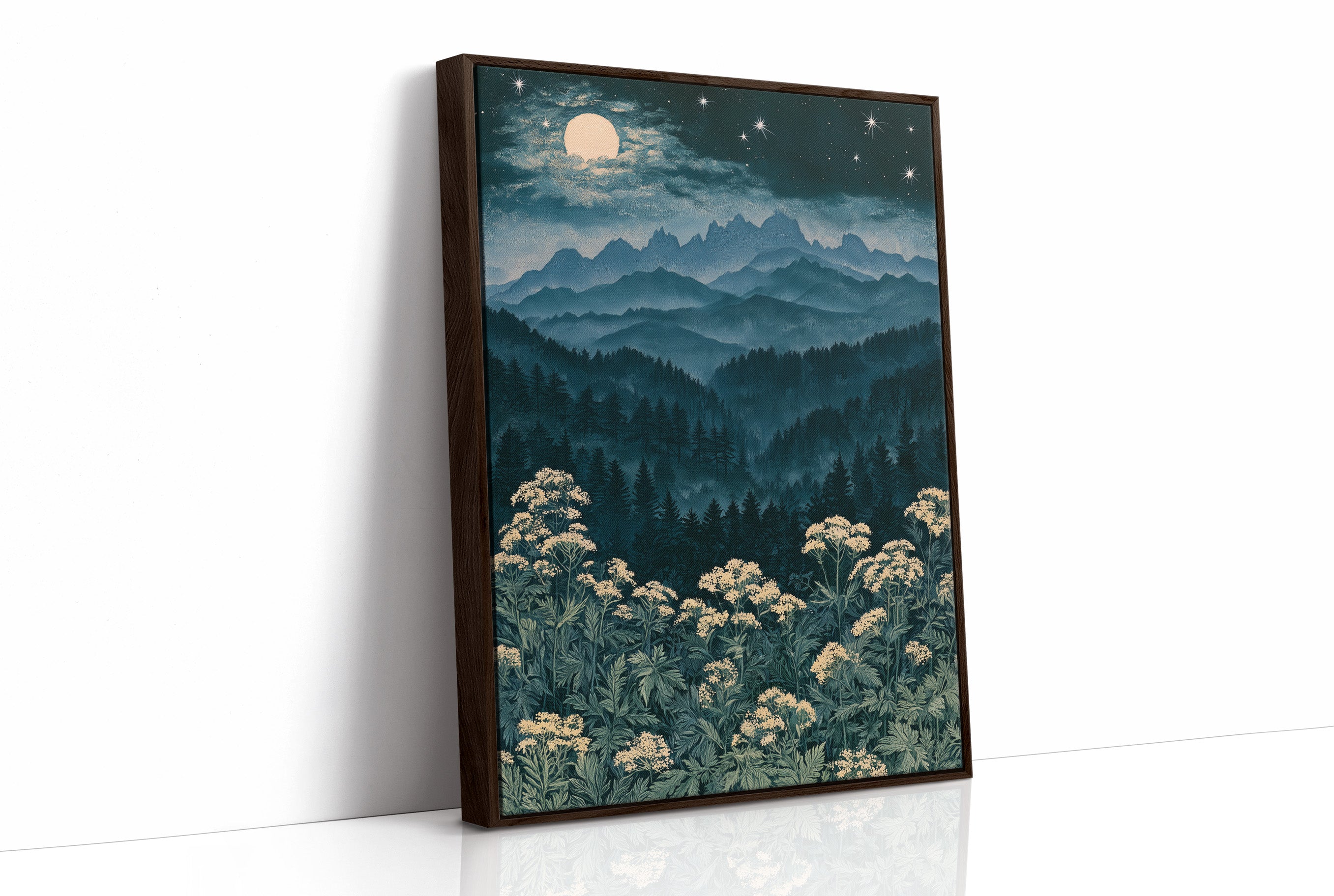 Moonlit Mountains Meet Wildflowers