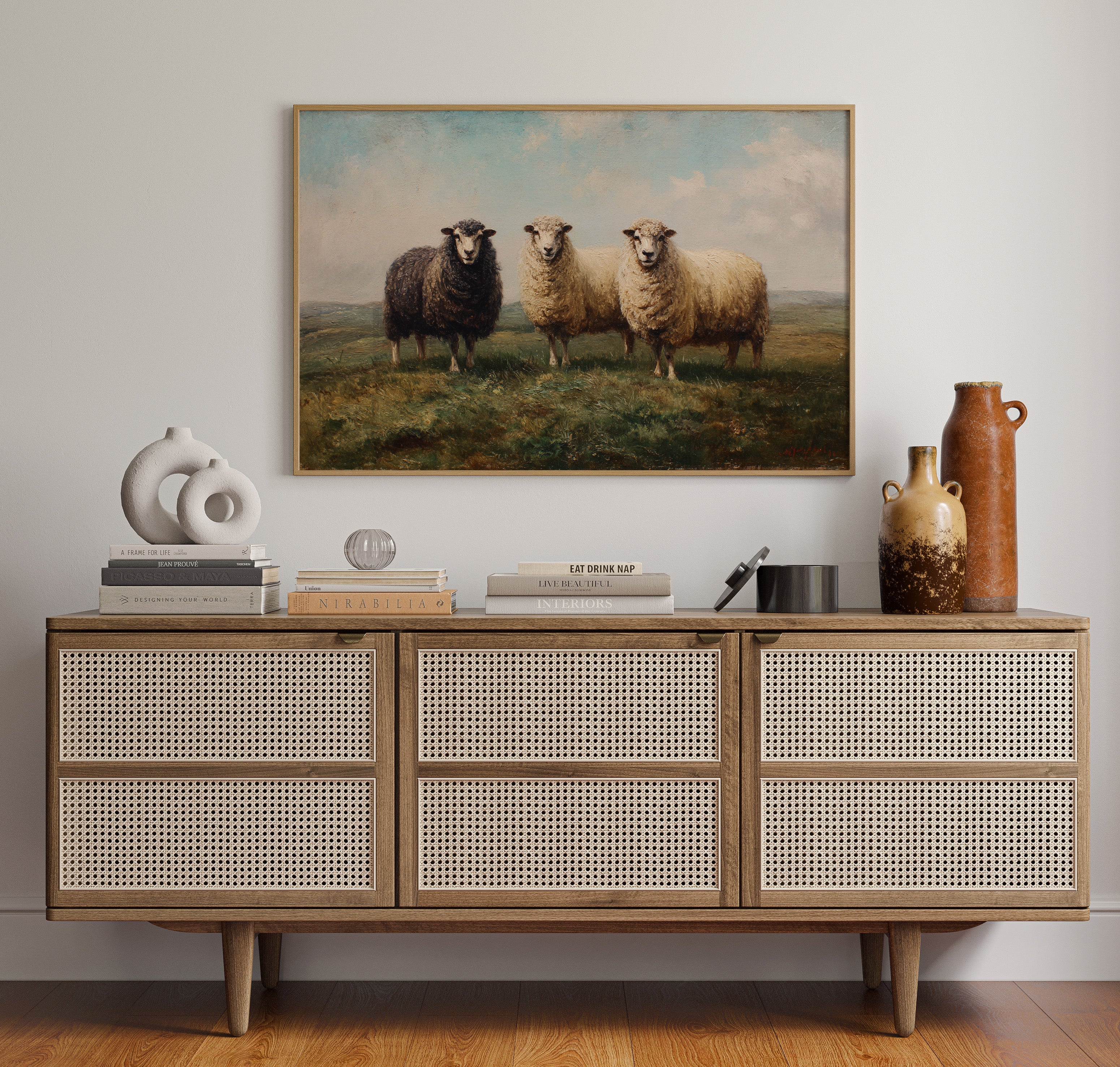 Three Sheep Stand Watch At Dawn