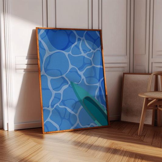 Surfboard Glides Through Crystal Waters