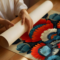 Folk Blooms Dance In Coral Blue