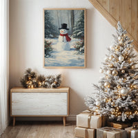 Classic Snowman in Winter Woods