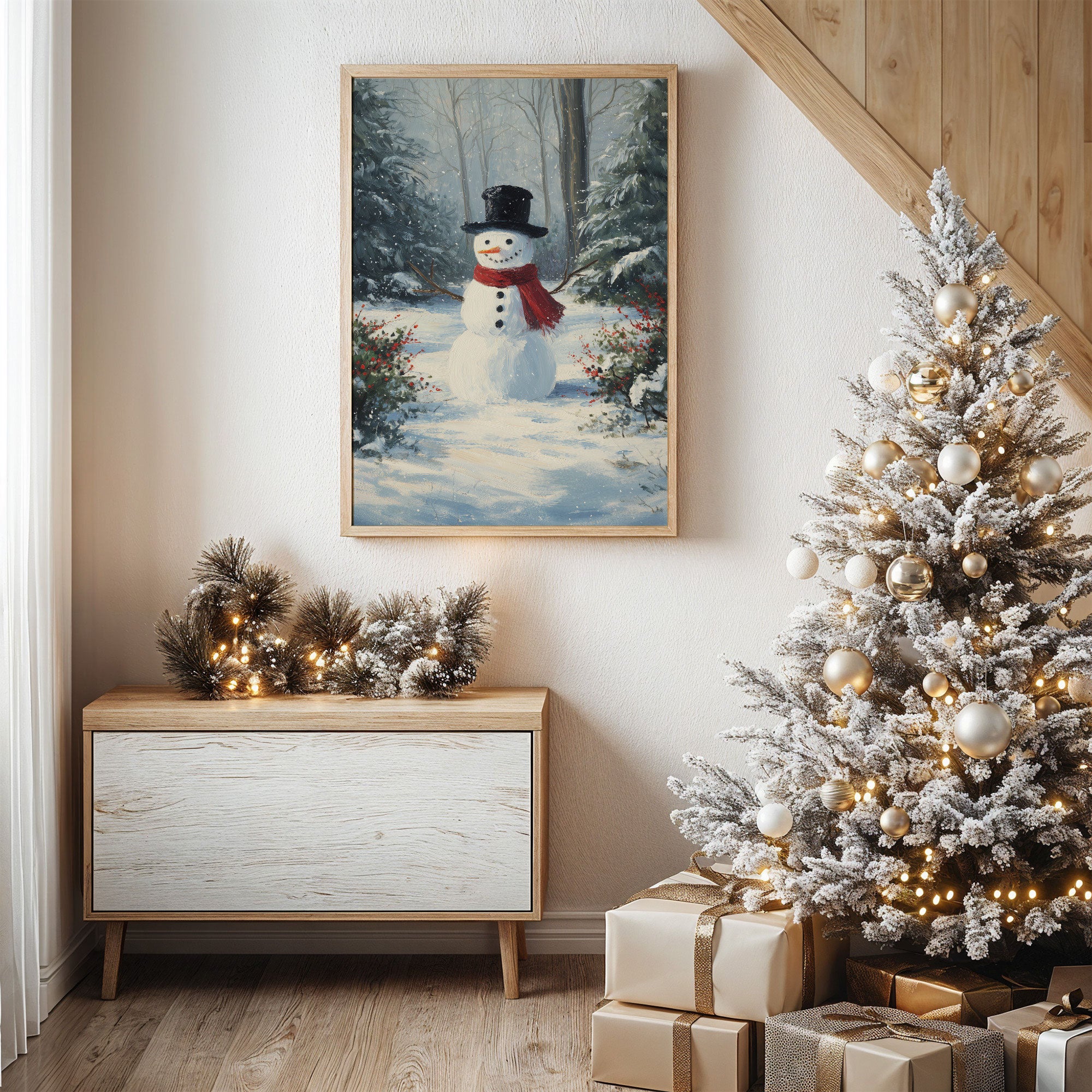 Classic Snowman in Winter Woods