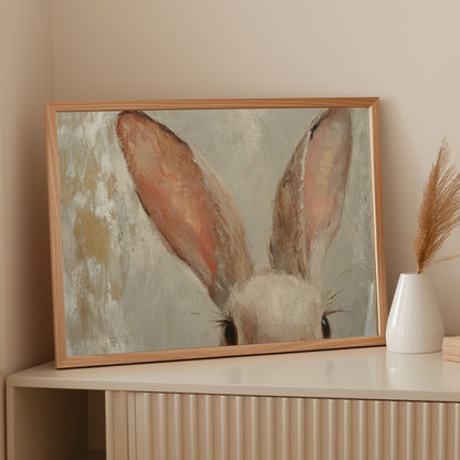 Whimsical Bunny Ears – Soft Neutral Textured Rabbit Art Print