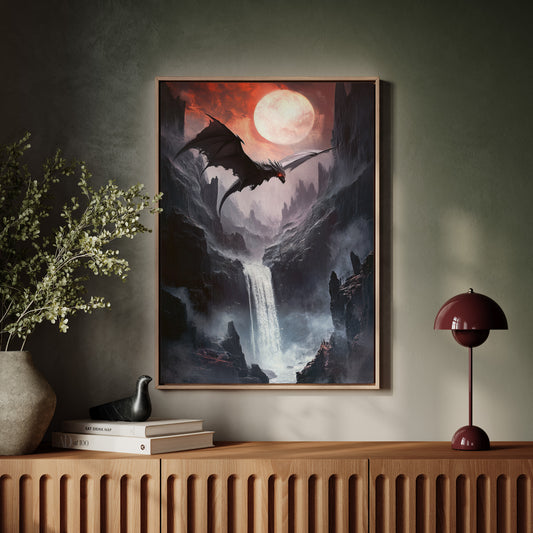 Dragon Over Moonlit Canyon - Fantasy Wall Art - Gallery Canvas image 7