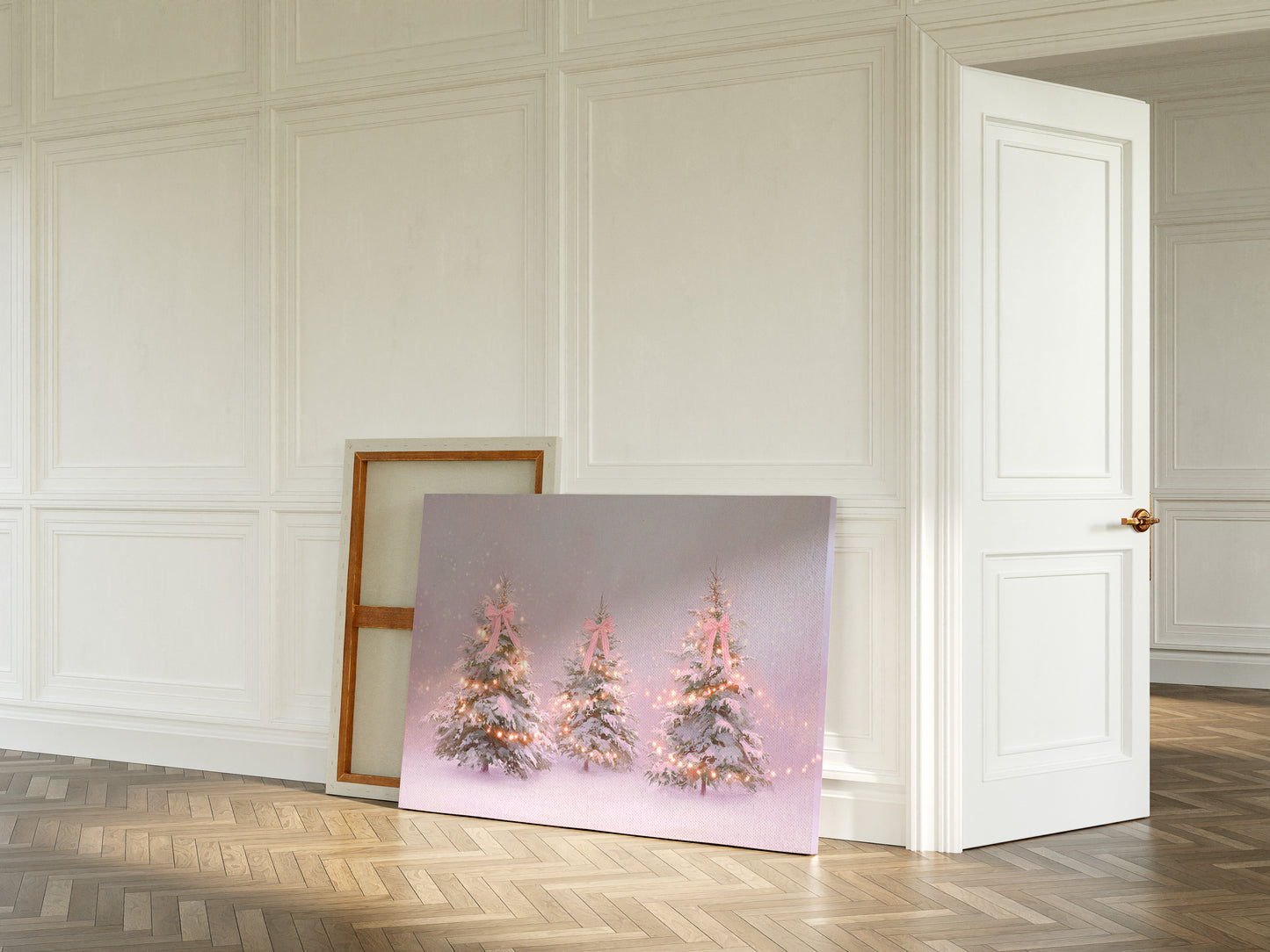 Pink Bows Dance Through Snow Light