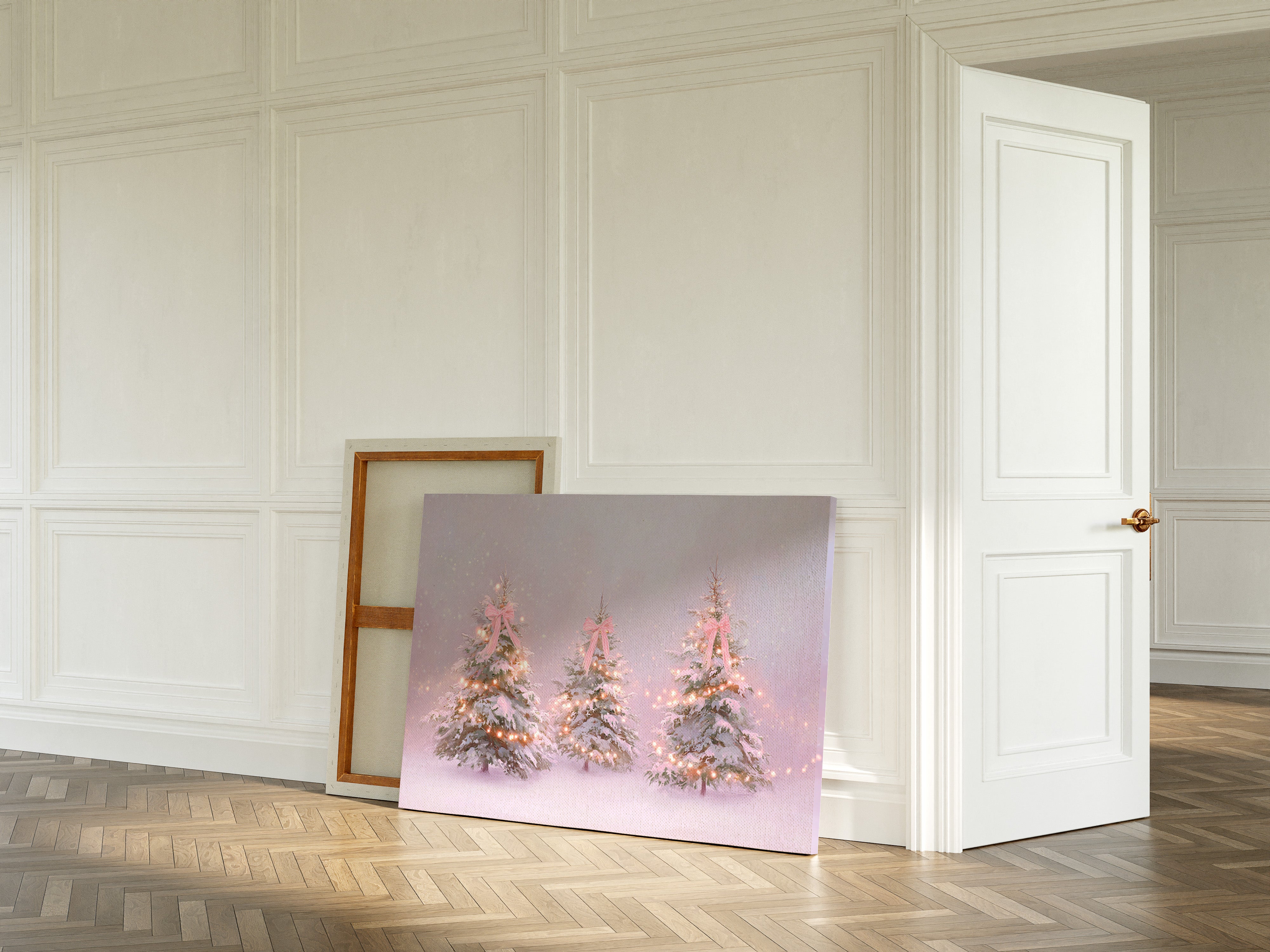 Pink Bows Dance Through Snow Light