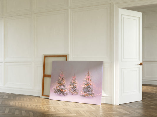 Pink Bows Dance Through Snow Light
