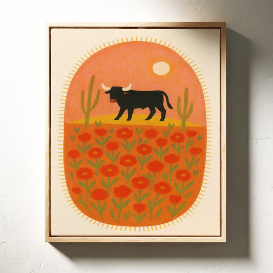 Desert Bloom with Bull at Sunset