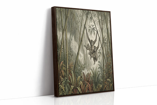 Gibbons Swinging Through Bamboo