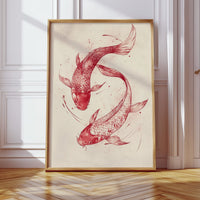Koi Fish Wall Art – Minimalist Japanese Ink Print, Zen Decor
