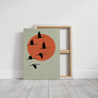 Cranes Across a Red Sun
