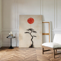 Minimalist Bonsai & Rising Sun – Japanese Zen-Inspired Wall Art