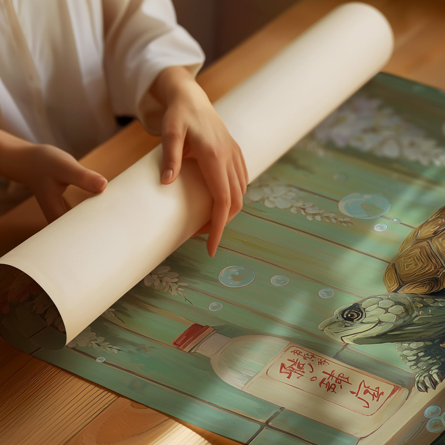 Turtle Dreams Among Wisteria Blooms