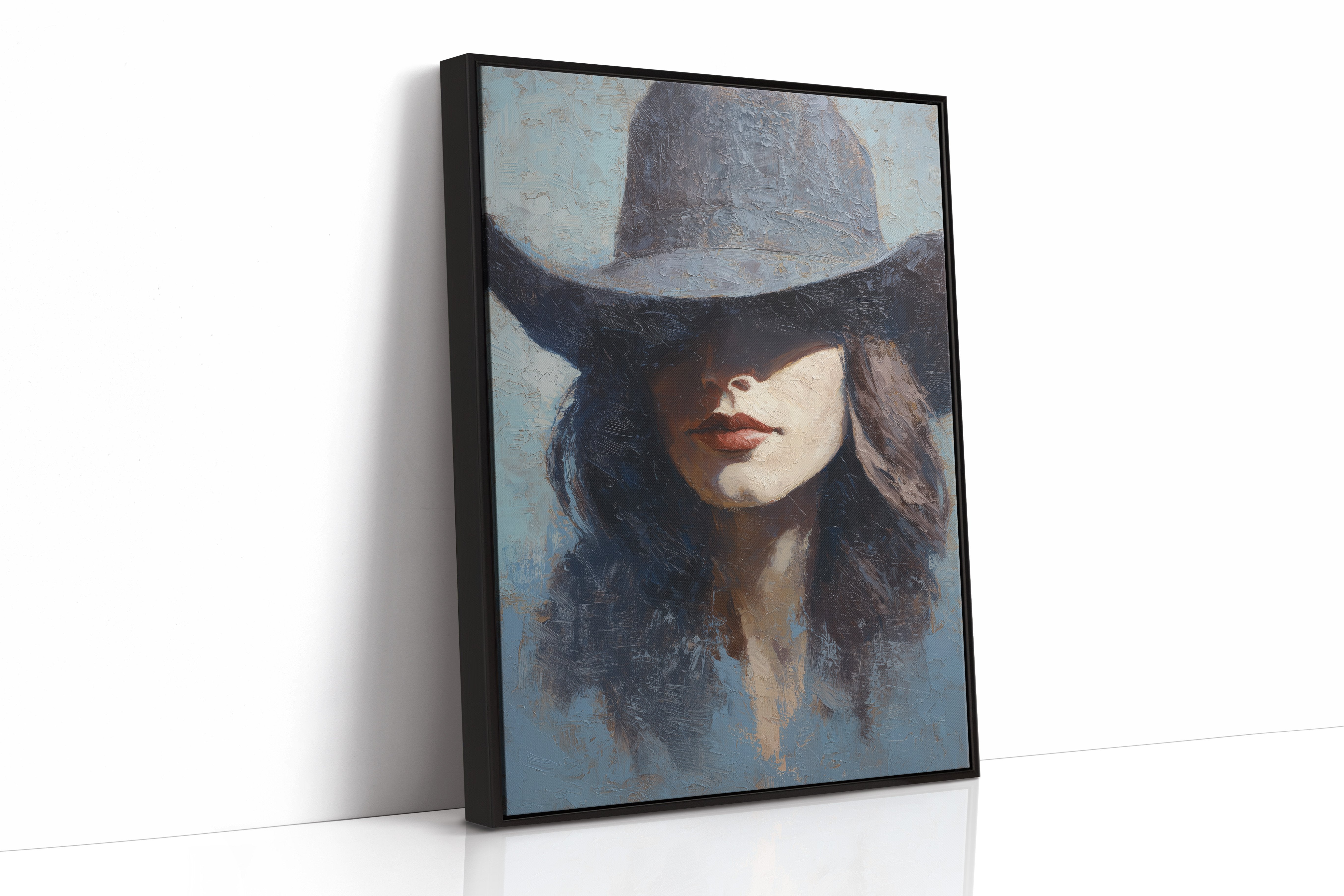 Crimson Lips Under Shadowed Brim