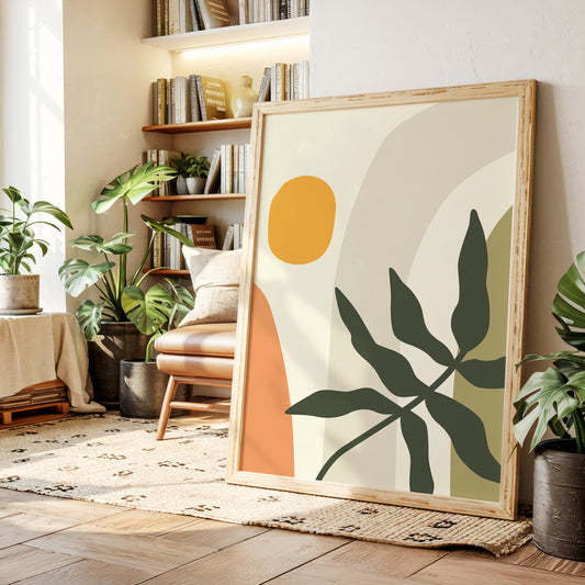 Sunlit Leaves Against Soft Curves