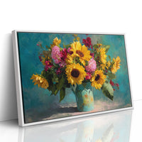 Sunflowers Against a Teal Sky