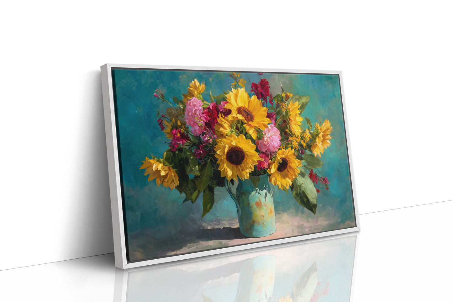 Sunflowers Against a Teal Sky