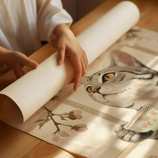 Cherry Blossom Tea With Curious Cat