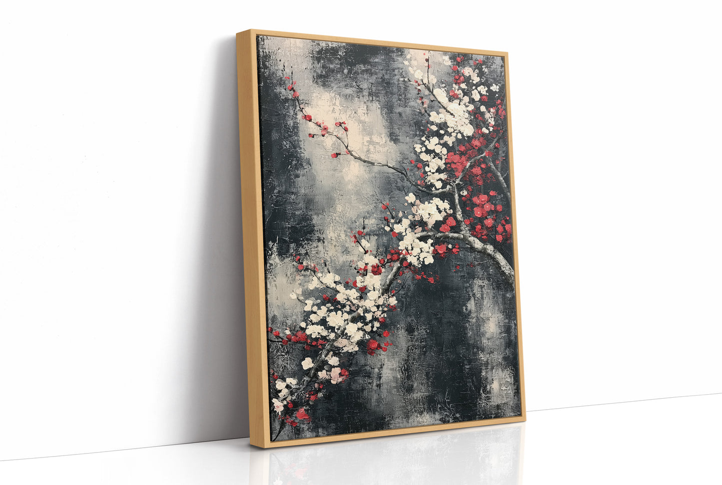 Cherry Blossoms on Charcoal Silk