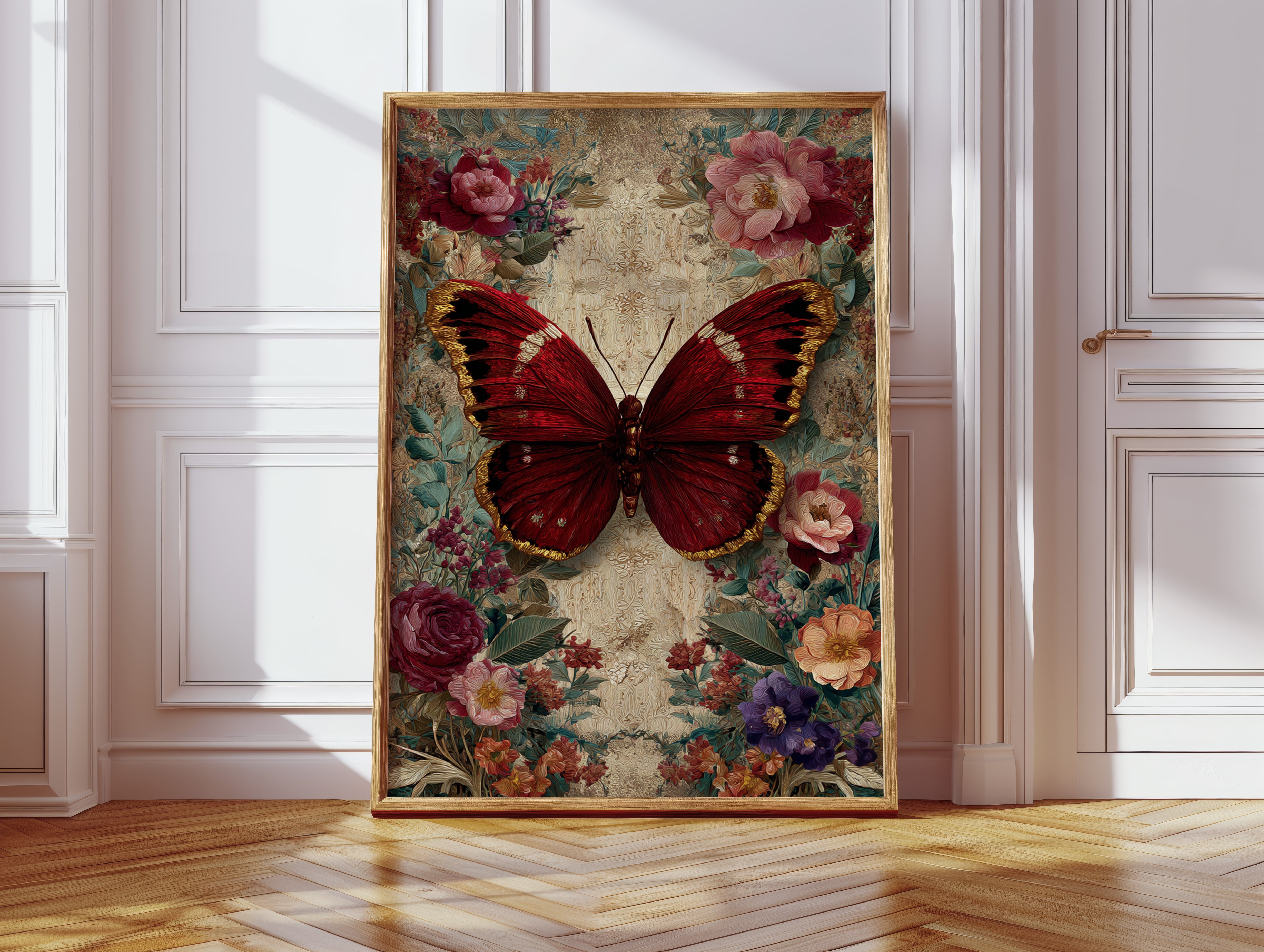 Crimson Wings Among Blossoms